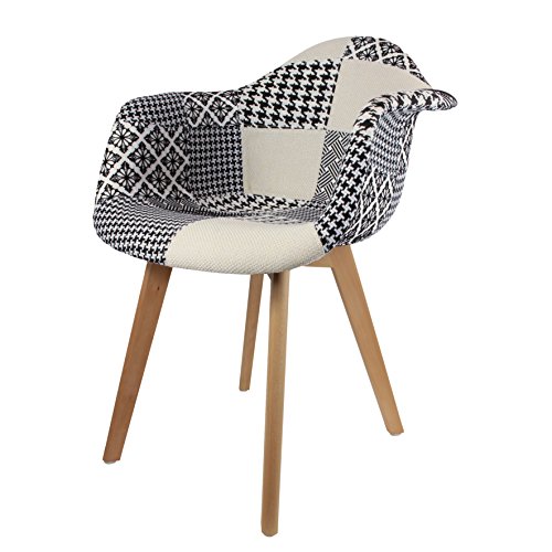 The Home Deco Factory hd3095u00a0Silla escandinava Patchwork Madera + poliéster Negro/Blanco 62u00a0x 60,50u00a0X 86u00a0cmu00a0u0096u00a0Juego de 2
