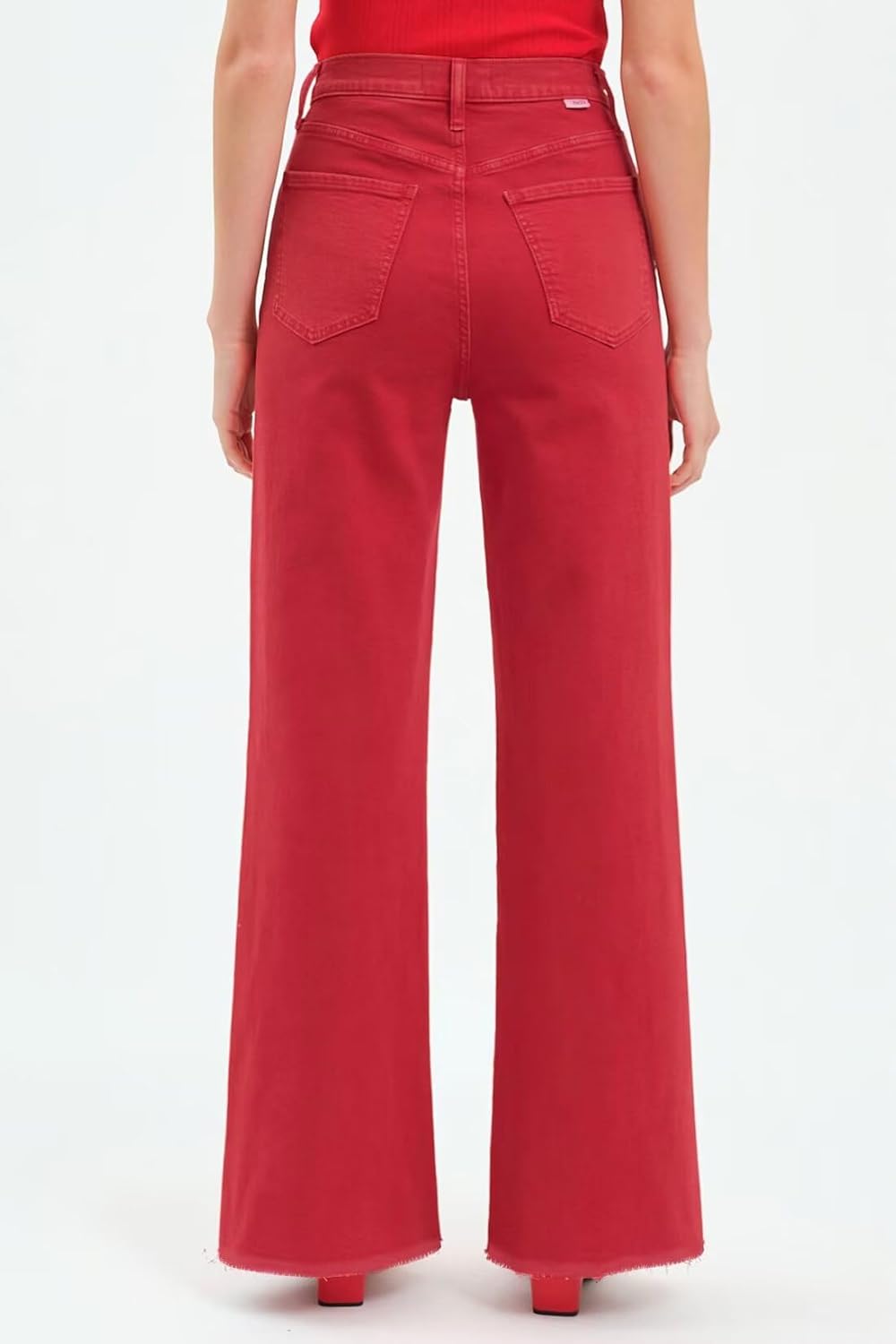 Allimy Women's Straight Leg Flare Jeans High Waisted Strechy Raw Hem Denim Pants - Image 6