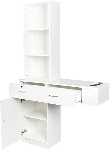 Estación de peluquería para montaje en pared, juego de muebles de salón de belleza, mesa de peluquería, mesa de maquillaje flotante con dos cajones,