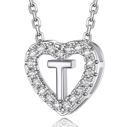 MomentWish Initial Necklaces for Women, Birthday Gifts for Wife, 0.285 Carat Moissanite Heart Necklace, 925 Sterling Silver Letter Necklace, Christmas Anniversary Valentine's Day Gifts for H
