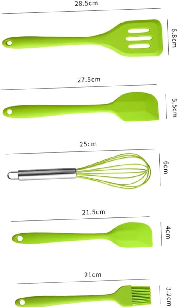 TOYANDONA 5pcs Silicone Baking Utensil Set Non-stick Kitchen Cooking Tools Heat Resistant Green Household Kitchenware with Stainless Steel Handles for Mixing and Scraping