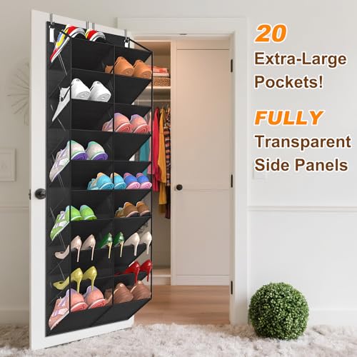 20-30 Pairs Over the Door Shoe Organizer, Clear Pockets Hanging Shoe Storage for Closet, 10-Tier Door Shoes Rack, Handing Shoes Holder Fit All the Family's Sneakers, Boots, Heels, Black - Image 4
