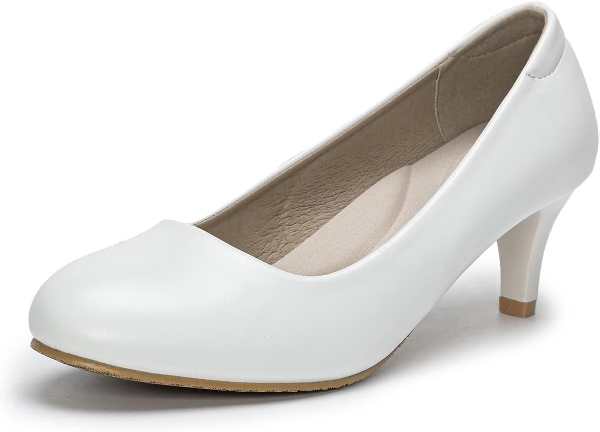 HoefirmWomen Round Toe Court Shoes Kitten Heels Low Heel Shoes Closed Toe Pumps Shoes Comfortable Office