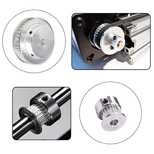 Houkr Gt2 Aluminum Timing Belt Idler Pulley Bearing 20&60 Teeth Width 6.35Mm Born Synchronous Wheel, With A Perimeter 200Mm Width 6Mm Belt And A M4 Allen Wrench, For 3D Printer. #TOP4
