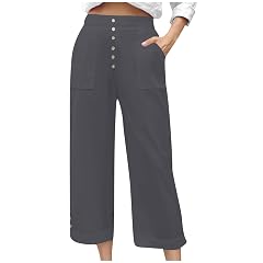 Womens Cropped Wide Leg Pant Stretch High Waist Button Petite Straight Leg Pant Loose Casual Work Trouser with