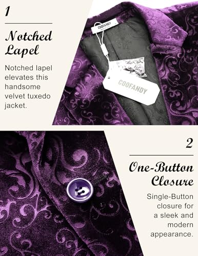 Image of COOFANDY Men's Velvet Blazer Notched Lapel Velour Suit Jacket One Button Tuxedo Jackets for Wedding Prom Party Dinner