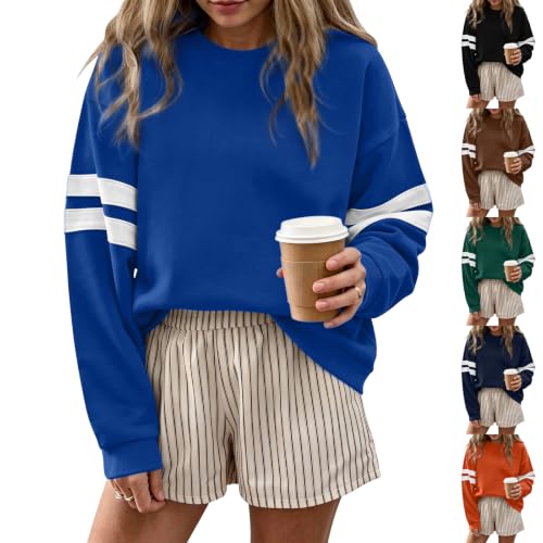 Women's Sweatshirt Varsity Striped Oversized Crew Neck Fall Pullover Tops - image 1