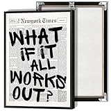 Retro Black And White Newspaper Poster What If It All Works Out Canvas Wall Art Positive Affirming Quote Minimalist Prints Painting For Home Bedroom Dorm Wall Decor 8x12in Framed