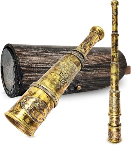Vintage Spyglass Telescope Single Barrel with Leather Case Gift for Boys - Lights in The Sky – A Verse of Divine Creation and Positivity Engraved Uplifting Pirate Spyglass