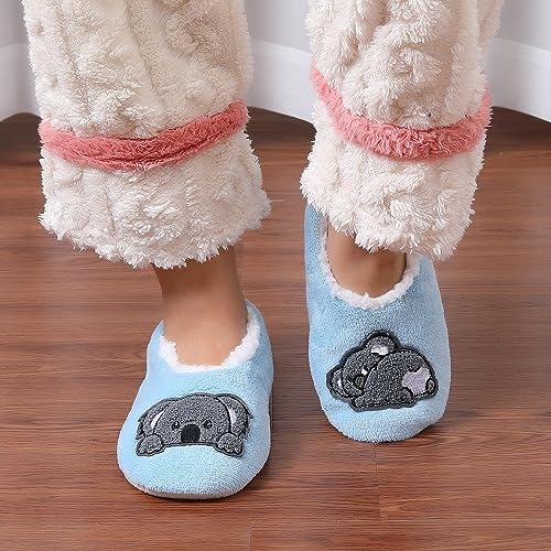 Image of ZYZX Cute Slipper Socks with Grips,Cozy Soft Sole House Slippers for Women | Animal Pattern Warm Safe Non Slip Fleece-lined Fluffy Fuzzy Socks Indoor for Adult,Easy to Wash,Gifts