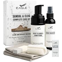 Eagle Sandal & Clog Care Kit Compatible with Birkenstock Suede Cleaner & Conditioner, Protector, Cork Renew, Brush, Eraser & Microfiber Cloth 6-Piece Complete Shoe Cleaning Set