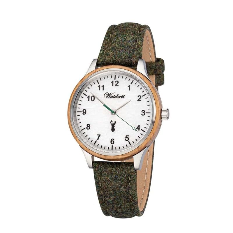 Montre femme légère Waidzeit Panthère verte anti-irritation en chêne et loden