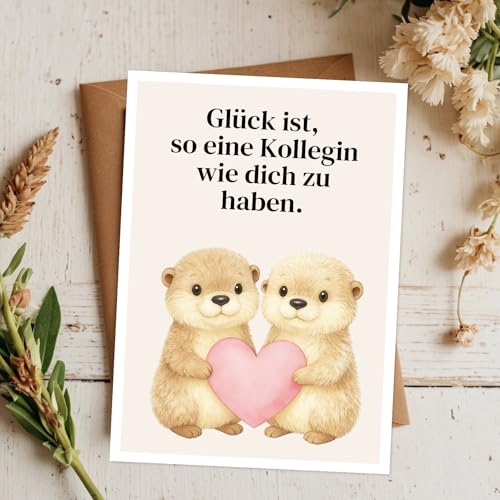 MURISE Abschiedskarte für Kollegin, Spruchkarte mit Otter-Motiv und Herz, Abschiedsgeschenk/Danke Geschenk für Lieblingskollegin, inkl. Umschlag, DIN A6