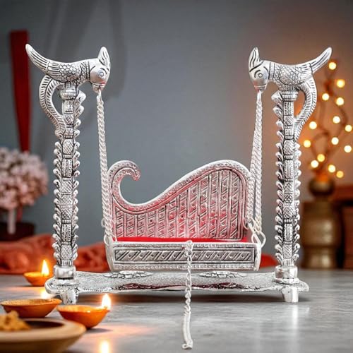 Image of KridayKraft Metal Swing Laddu Gopal Jhula,Krishna Hindola Palana,Decorative Laddu Gopal for Temple Pooja,Showpiece Figurines,Religious Idol Gift Article.