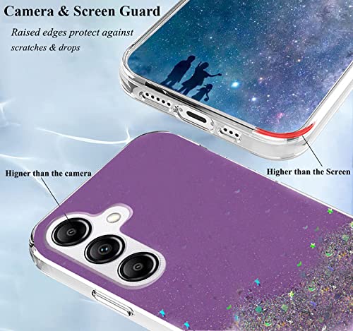 Image of VONZEE Glitter Case Compatible with Samsung Galaxy M54, Non Moving Glitter Stars Cover Soft TPU + Hard PC Bumper Bling Cover for Women Girls Protective Shockproof Phone Case (Purple)
