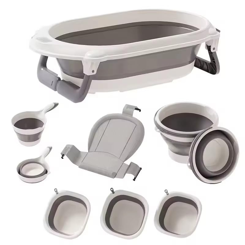 Foldable 4-in-1 Baby Bath Tub with Baby Support Seat – Collapsible Infant Bathtub for Newborn, Toddler & Kids, Space-Saving Portable Bath Solution