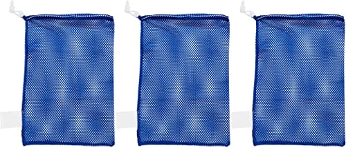 Champion Sports 12x18 Heavy Duty Nylon Mesh Bag w/Drawstring, Blue (3-Pack)
