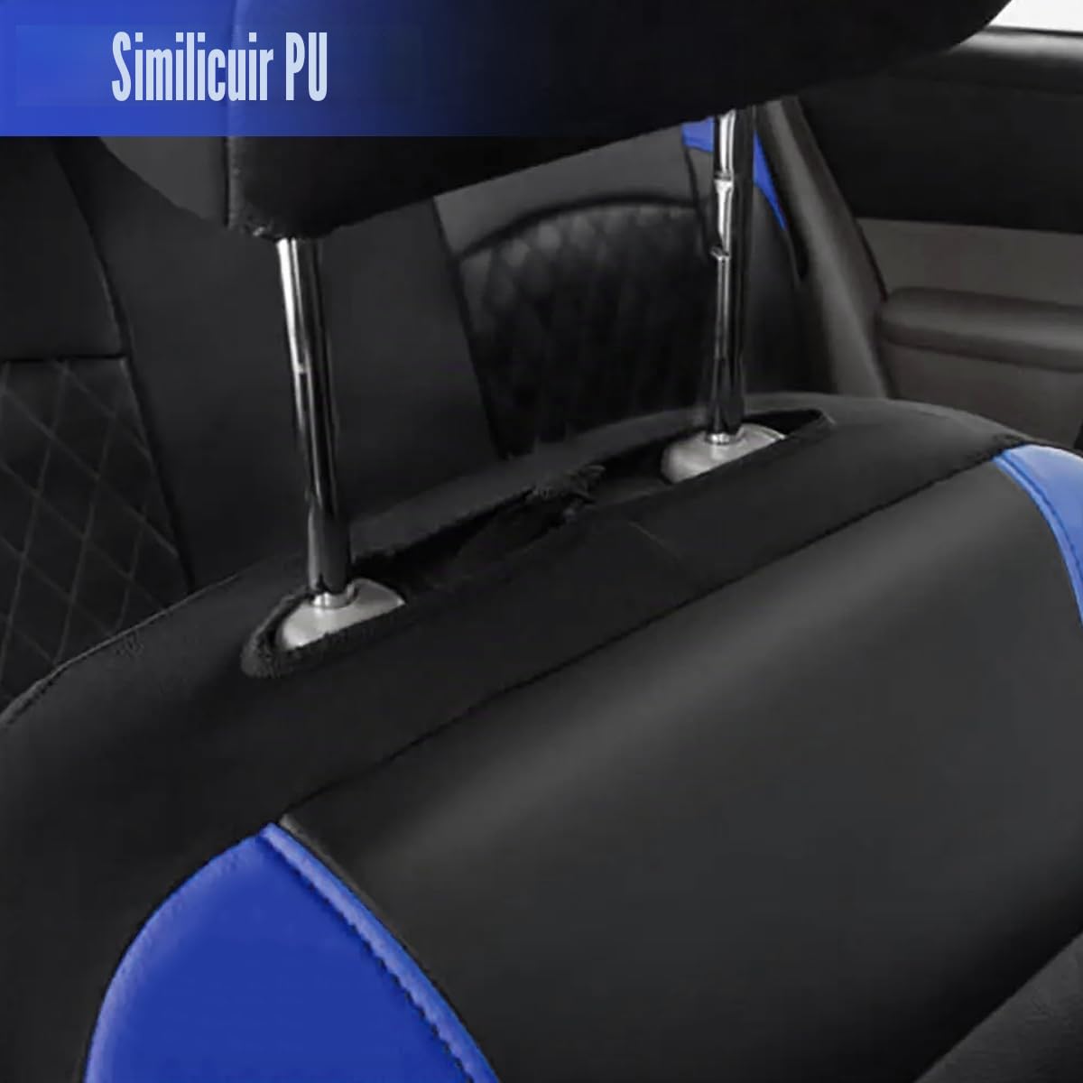 JNNJ 9 Pièces Set Complet Housses De Siège Voiture, Protection Siège Universelle en Cuir, Siège Auto Respirant Antidérapant, Housses Sièges Avant Et Arrière Voiture, Accessoire Interieur(Bleu)