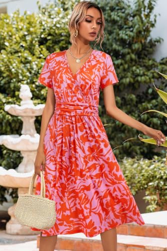 Image of Newshows Women's Pockets Wrap V Neck Floral Summer Vacation Casual Sundress | Wrinkle Free, Stretchy, Summer Beach Floral Sundress 2026, Casual Dress for Vacation, Guaduation, Side Pockets, A-line