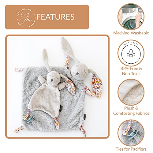 Yuppie Mommy Bonny & Bo Woodlands Bunny Handmade Lovey Security Blanket Gift Set Of 2, Baby Boy Or Girl — Soft Baby Blankets With Bunny Stuffed Animals With Pacifier Ties Lovies For Newborns Or Babies #TOP5