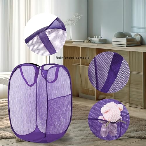Image of Pop Up Laundry Hamper, Mesh Laundry Basket Collapsible, Foldable Hamper for Travel and Storage (Purple)