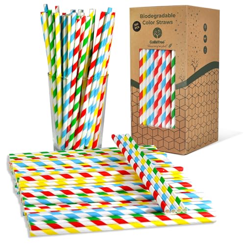 GoBeTree 300 Pailles en Carton Colorées Jetables. Carton Multicouche pour Fêtes et Cocktails, Pailles en Papier pour Granités, Milkshakes et Mojitos
