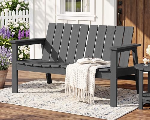 Image of SERWALL 2-Person HDPE All-Weather Outdoor Bench Set of 2, Grey