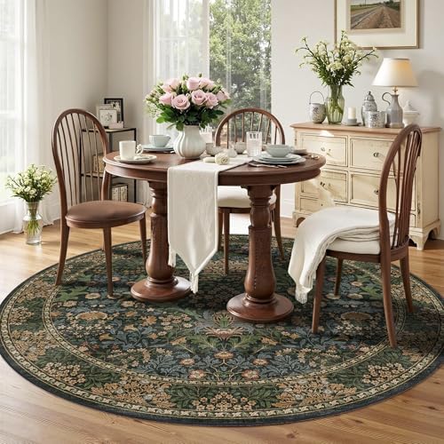 Tapete redondo 6 ft floral boho vintage verde lavable miniatura 2