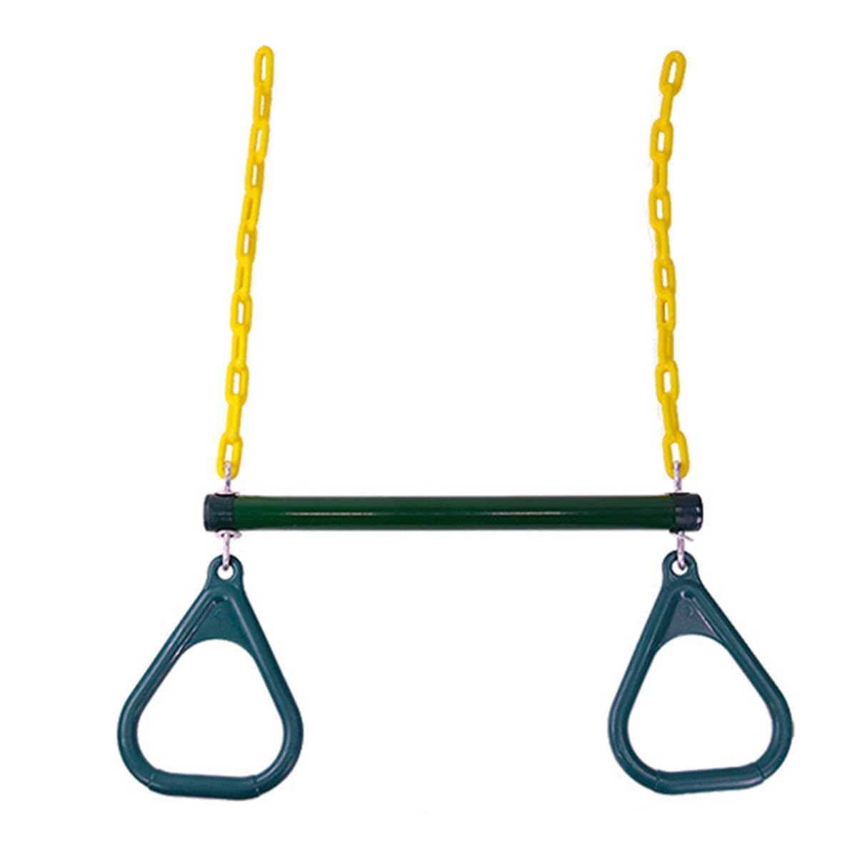 Barra de trapecio Heavy Du con anillos de gimnasio verdes – Juego de columpios de parque infantil para niños, ideal para diversión al aire libre, actividades de entrenamiento de equilibrio