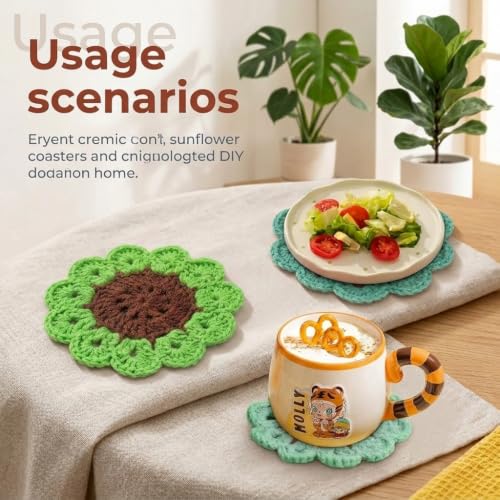 Image of PATPAT Cotton DIY Crochet Kit for Beginners Adults Kids, DIY Kit for Adult Kids Plant Pot with 3Pcs Cup Coaster Crochet Set Knitting Set with Yarn, Crochet Needles, Wires, Stitch Hooks &Accessories
