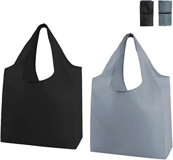 2 Pack Reusable Shopping Bag - Foldable Grocery Tote for Daily Groceries Travel, Waterproof Washable Lightweight for Daily Outdoor Use