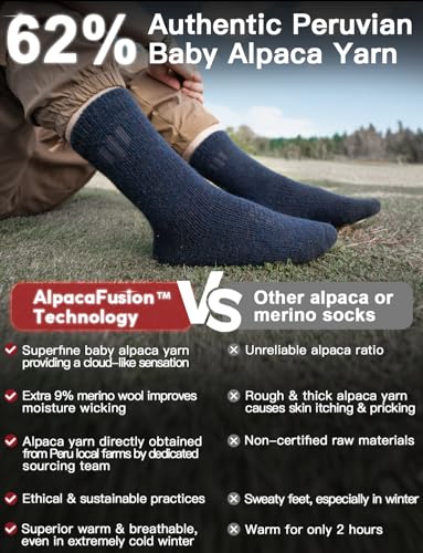 Alpaca Wool Crew Socks Men and Women,Thick Thermal Winter Cold Weather Hunting Hiking,Moisture Wicking Cushioned2