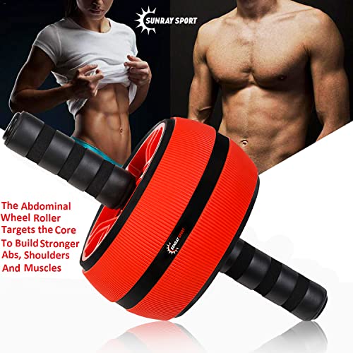 Ab Roller Wheel Sunray Sport-Ab Wheel Roller For Core Workout-Easy Quick Assembly Ab Roller -Perfect Exercise Ab Workout Equipment-Strengthen Your Core Muscles-Premium Quality Jump Rope And Knee Mat #TOP1