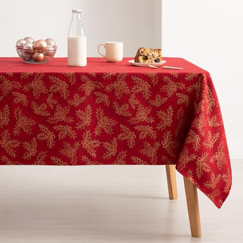 GAMUSI Christmas Tablecloth Jacquard Golden Thread Dining Table Rectangular Christmas Decoration 140 x 240 cm, Red - Image 2