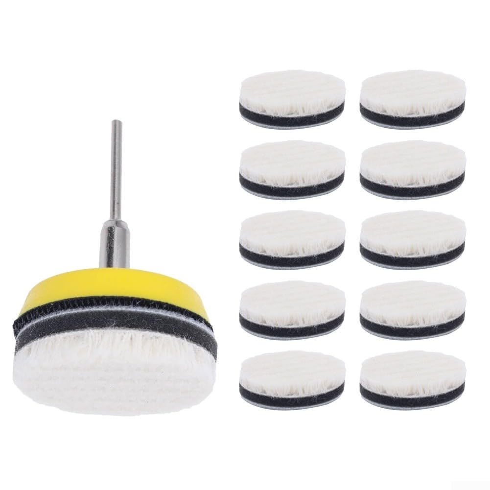 Pure Wool 2 Inch Buffing Polishing Pad for Car, Glass, Furniture 11PCS Set, Wool Felt Polishing Buffing Wheel, Wool Polishing Pad Wheel Set for Rotary Tool Accessories
