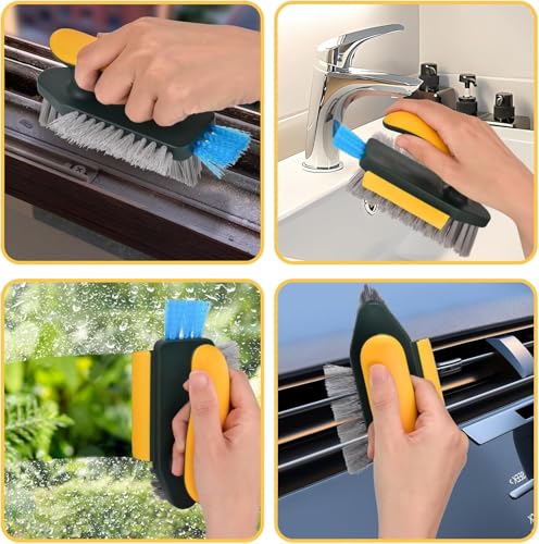 Image of KBZONE Tile Grout Cleaner Brush, 4 in 1 with Squeegee, Multifunctional V-Shape Gap Scrub Brush Crevice for Floor, Corner, Window, Sink, Plastic, Green