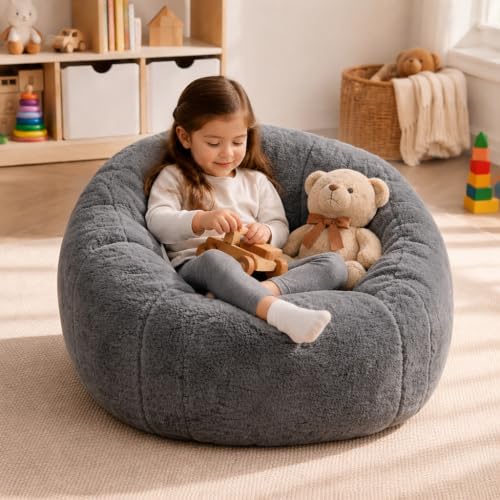 Image of HUGHEAVEN Kids Bean Bag Chair, Small Memory Foam Sofa, Ages 3+