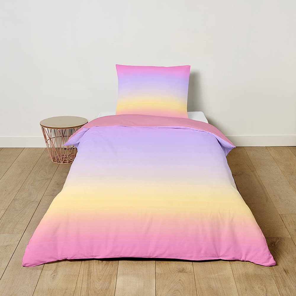 FANSU Children Baby Girls Boys Kids Duvet Cover Bedding Set 2 Piece, Nursery Easy Care Quilt Cover with zipper & Pillow Set for Toddler Cot Bed - Rainbow color (pink,100x135cm+40x60cm)