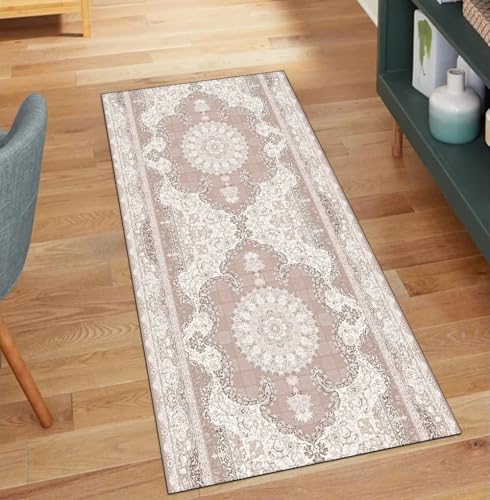 Alfombra de pasillo larga de poliéster de 50x400 cm, alfombra de cocina beige y lavable 2
