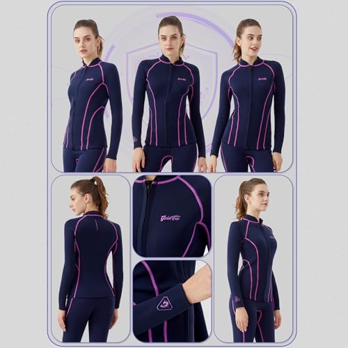 Chaquetas y pantalones de traje de neopreno para mujer GoldFin 2mm para mantener el calor en actividades acuáticas línea fucsia talla X-Large miniatura 2