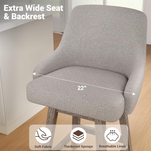 Image of YaFiti Swivel Counter Height Bar Stool 1 pcs, 24 inch Modern Chenille Fabric Barstool with Back, Widen Upholstered Seat, Hardened Wood Legs for Kitchen Counter, Island, Dining Room, Oatmeal Grey