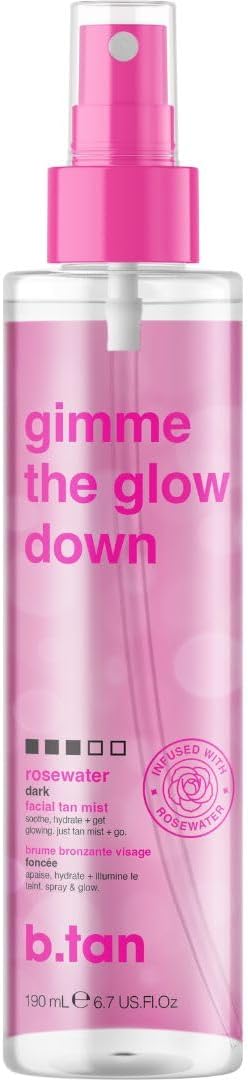 b.tan Clear Face Self Tanning Mist | Gimme The Glow Down - Best Facial Tan Spray, Gradual Bronzing Fake Tanning Water, Ultra Hydrating, Infused with Rosewater, Vegan, Cruelty Free, 190ml