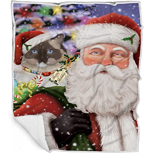 Doggie of the Day Ragdoll Cat Blanket - Christmas Santa Carrying Presents - Super Soft & Warm Pet Theme for Sofa or Bed, Warm Fleece, Sherpa or Woven Material, BLNKT160689 (30x40 Fleece)
