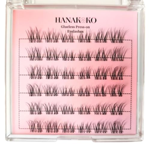 Hanakoko Self Adhesive Lash Clusters Press-on Lashes No Glue Lash Extension DIY Lash Reusable Glue-free Magnets-free Easy Removal 10-13mm Lashes Kit (JM-Breeze)