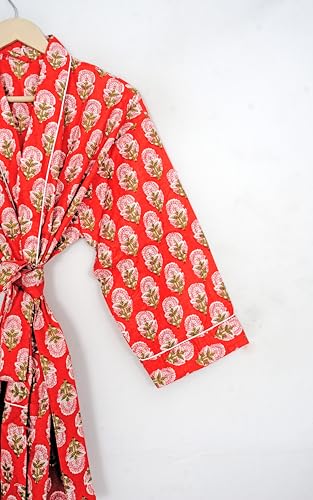Image of Pure 100% Cotton Robe For Womens Bathrobe Dressing Gown Long sleepwear Free Size Kimono