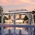 Aoxun 12'x20' Hardtop Gazebo, Outdoor Metal Gazebo with Double Polycarbonate Roof Canopy, Permanent Pavilion with Netting and Curtains for Lawn, Garden, Patio (Gray)