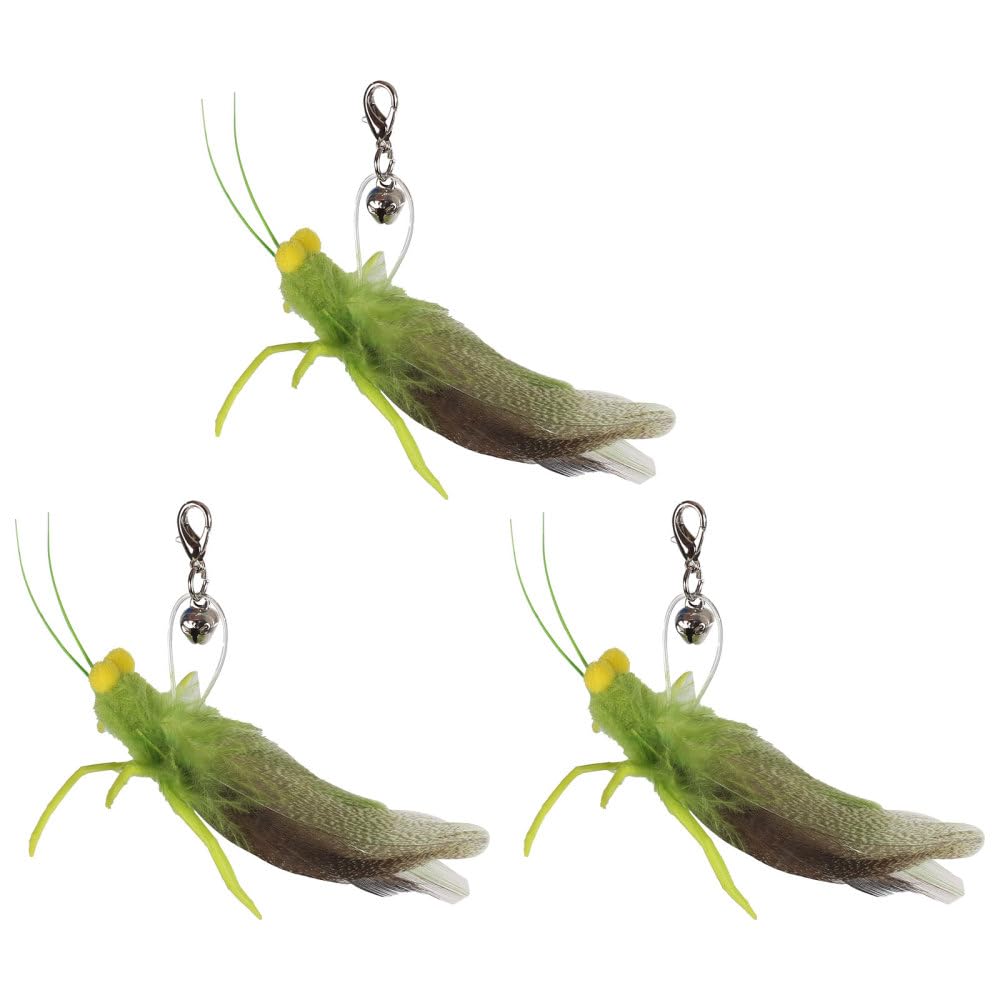 BDKMMS Cat Feather Toys, Handheld Teaser Wand Toy with 3Pcs Grasshopper Replacement, Interactive Feather and Bell Wand Toy for Kitten Cat