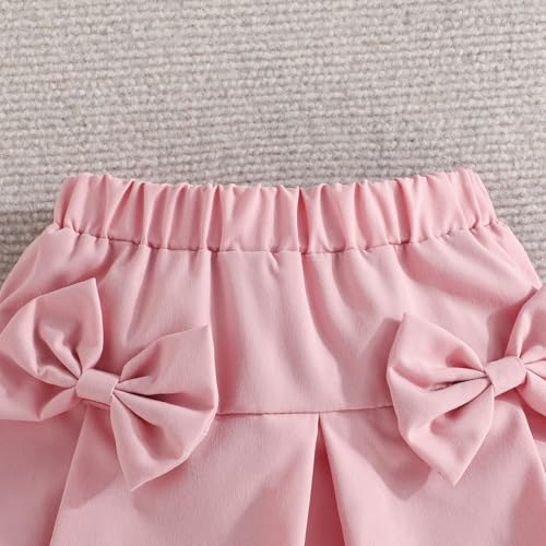 Image of 2-7Y Toddler Girl Skirt Set Kid 2Pcs Outfits Puff Short Sleeve Top Pleated Skirt with Bowknot Spring Summer Clothes