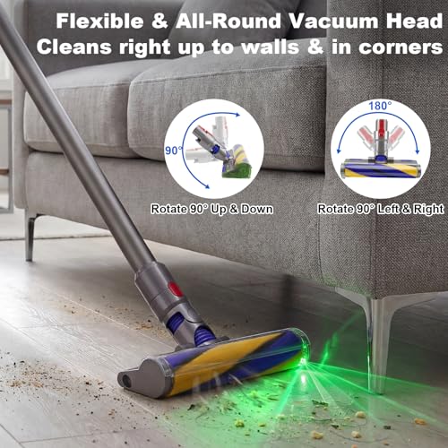 Image of LED Fluffy Soft Roller Cleaner Head Replacement for Dy-son V7 V8 V11 Animal V15 Detect V10 Cyclone Vacuum, Upgrade Green Light Dust Detect Anti-Tangle Quick Release Brush Attachments Parts