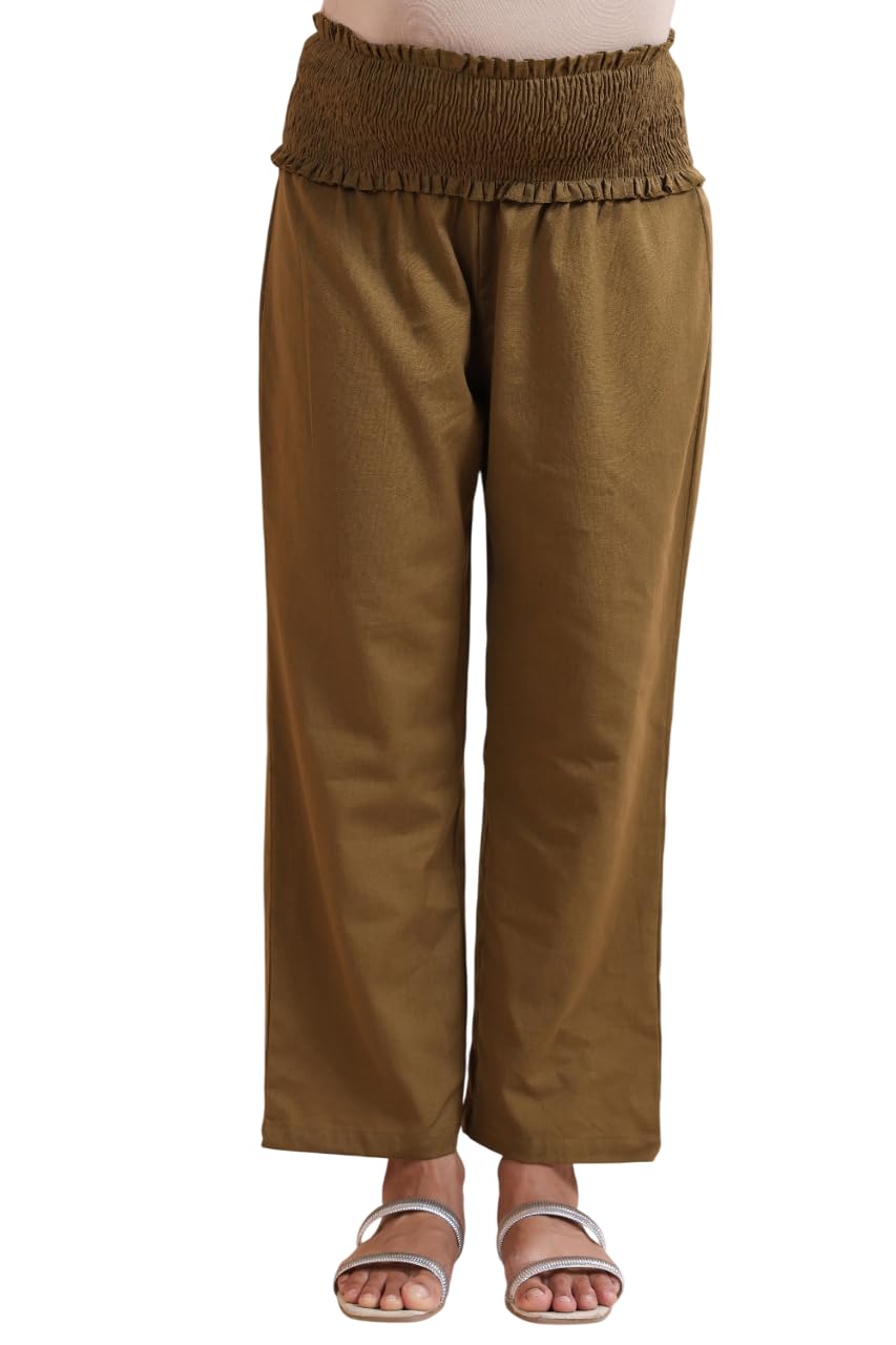 Women's Maternity High-Waisted Smocked Pants, Cotton Flex, Ankle Length, Relaxed Fit, Casual Wear | Pre and Post Pregnancy-image-37